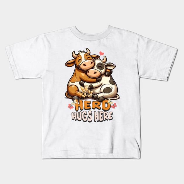 Cowboy girl Cute Cow Herd Hugs Here Kids T-Shirt by alcoshirts